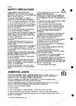Perkins 4.108, 4.107, 4.99 engine manual page 4 detailing safety precautions, fuel handling, and asbestos joint removal procedures.