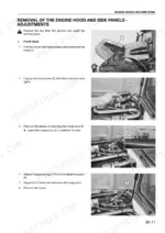 same-diamond-to-260-tractor-workshop-manual-procedures-245.webp Same DIAMOND 230, DIAMOND 260 engine hood removal procedure with numbered steps and component identification photos.