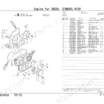 Takeuchi TB035 engine gear housing exploded view diagram and parts list with reference numbers for 3TN84TL-RTBY engine.