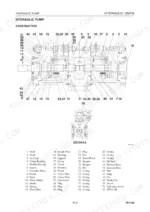 takeuchi-tb1140-hydraulic-excavator-shop-manual-cn0e000-exploded-view-201.webp Takeuchi TB1140 hydraulic pump construction diagram with numbered parts list and Section A-A view.