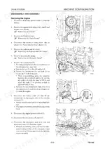 takeuchi-tb1140-hydraulic-excavator-shop-manual-cn0e000-procedures-67.webp Takeuchi TB1140 engine removal procedure, including air cleaner, compressor, and belt tensioning diagrams.