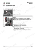 wacker-neuson-wl38-wheel-loader-service-manual-1000358251-procedures-83.webp Wacker Neuson WL38 maintenance procedure for opening and closing the engine cover and compartment access.