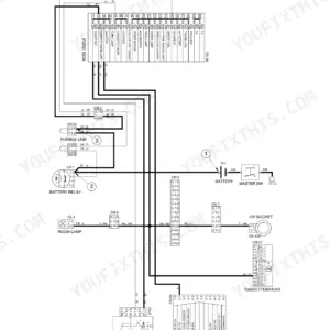 Yanmar 3TNV82A-R55W-7 power circuit wiring diagram showing fuse box, battery relay, master switch, and cluster connections.