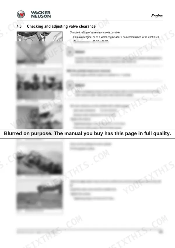 Wacker Neuson 1101c, 1101cp engine service manual procedure for checking and adjusting valve clearance with diagrams.