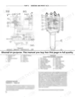 0e49301d-b-hydraulic-224 Ford LGT 14D, LGT 16D steering and front axle hydraulic system diagram and power steering motor assembly exploded view.