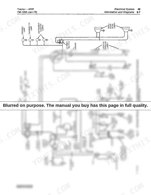 John Deere 4230 schematic wiring diagram for gasoline tractor without 4-post roll-gard or sound-gard body.