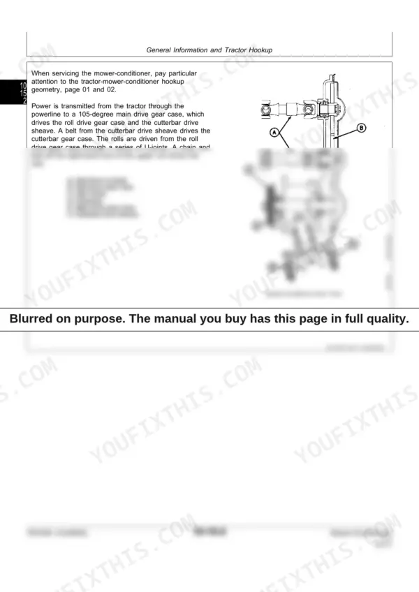John Deere 1207, 1209, 1217, 1219 mower-conditioner drive train diagram showing powerline, gear cases, and slip clutch components.