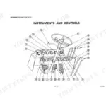 Komatsu FG20-8 to FD45S-4 forklift operator manual diagram showing numbered dashboard instruments, steering wheel, and control levers.