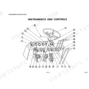 Komatsu FG20-8 to FD45S-4 forklift operator manual diagram showing numbered dashboard instruments, steering wheel, and control levers.
