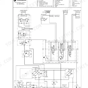 Weidemann 1250 CX35 hydraulic circuit diagram showing steering, lifting, tip, and locking cylinders with pump and motor details.