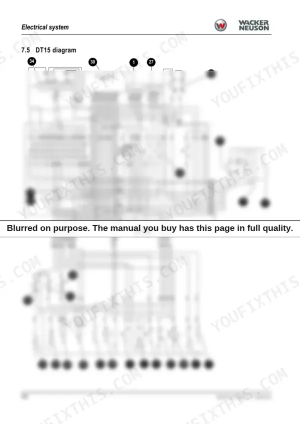 32a15e8a-b2-wiring-140 Wacker Neuson DT15 electrical system wiring diagram showing display, relays, fuses, and component connections.
