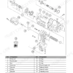 Wacker Neuson EZ26, E10-03 hydraulic pump unit exploded view diagram with parts list including drive unit and solenoid switch.