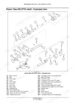 Case IH RB455A Power Take-Off (PTO) shaft exploded view diagram with numbered parts list for universal joints and shafts.