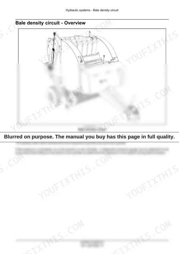 Case IH RB455A service manual page showing a diagram and overview of the hydraulic bale density circuit system.