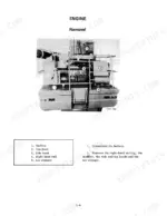 Case IH 1440, 1460, 1480 engine removal procedure showing labeled components like muffler, hoods, railing, and air cleaner.
