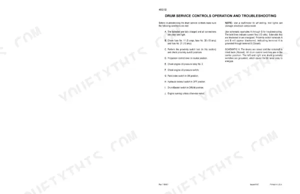 41fbb65d-b2-troubleshooting-46 Case 2555 Cotton Picker drum service controls operation and troubleshooting procedure and electrical test conditions.