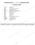 Ford A-62, A-64, A-66 engine system special tools table listing part numbers and descriptions for camshaft, gear, and seal tools.