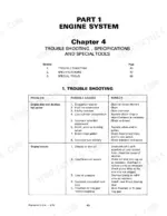 Ford A-62, A-64, A-66 engine troubleshooting table for low power and engine knocks, including causes and remedies.