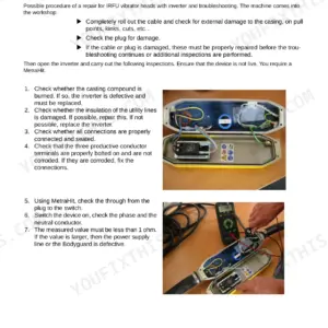 Wacker Neuson IREN, IRFU troubleshooting guide for inverter inspection, cable checks, and multimeter testing procedures.
