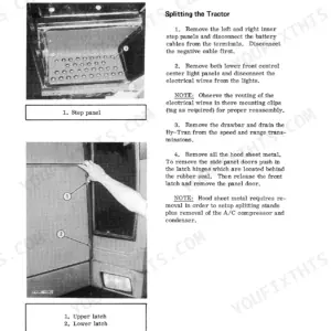 International 3088, 3288, 3488, 3688 service manual procedure for splitting the tractor and removing step panels and hood sheet metal.