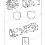 New Holland TD65F, TD75F, TD85F mechanical transmission exploded view showing engine, transmission housing, and gasket components.