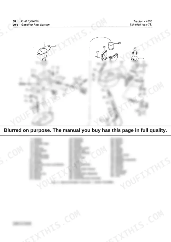 728644cd-b-exploded-view-92 John Deere 4030 exploded view diagram of Marvel-Schebler TSX-969SL carburetor components with numbered parts list.