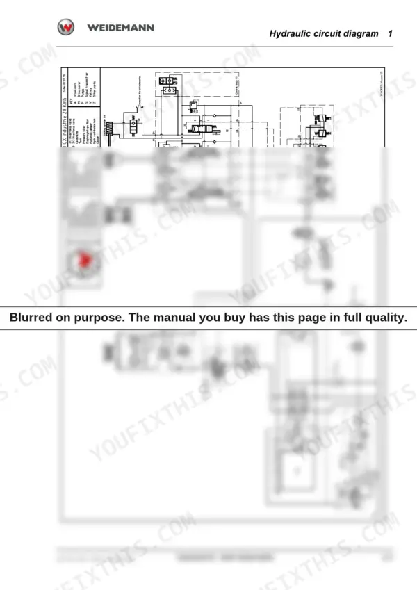 Weidemann 3070 CX60, 3070 CX80 hydraulic circuit diagram showing pumps, motors, cylinders, and valves with component legend.