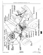 83e156cc-b2-components-395 John Deere F710, F725 electrical components diagram showing ignition coil, spark plug, PTO switch, PTO clutch, battery, and key switch locations.