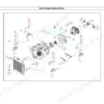 Weidemann 1370 CX50 exploded view of motor engine, radiator, hydraulic pump, and engine mounting components.