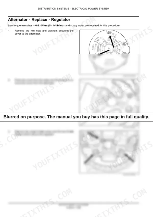 Case Magnum 215-335 service manual procedure for replacing the alternator regulator with step-by-step removal diagrams.