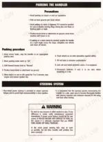 8f13ee41-b2-procedures-25 Gradall 522, 524, 534D-6, 534D-6T, 522D, 524D parking the handler precautions, parking procedure, and steering system warning.