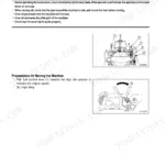 Komatsu PC40MR-2, PC50MR-2 machine operation safety warnings and fuel control lever adjustment procedure diagrams.