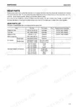 Komatsu PC40MR-2, PC50MR-2 maintenance wear parts list table with part numbers for filters, bucket teeth, and cutters.