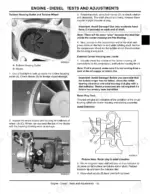 96e2ae48-b2-procedures-69 John Deere 4105 diesel engine turbocharger inspection, rotor play test, and axial direction measurement procedures.