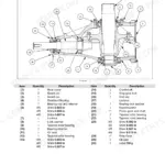 Case IH SB521, SB531, SB541, SB541C, SB551 PTO gearbox sectional view diagram and parts list with component descriptions.