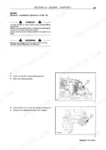 New Holland TD65F, TD75F, TD85F engine removal procedure, including draining fluids and removing front weight assembly.