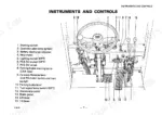 aad6a38f-b-controls-10 Komatsu FB10M-2, FB13M-2, FB15M-2, FB18M-2 diagram showing forklift instruments, steering wheel, pedals, and control levers.