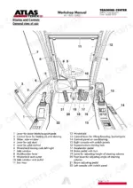 atlas-1805-2005-excavator-service-manual-6050207-cab-parts-5.webp Atlas 1805, 2005 cab interior diagram showing controls, levers, pedals, and consoles with numbered component identification list.
