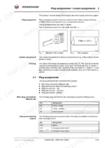 b9cdb062-b-pinouts-457 Weidemann 4070 CX80, 4070 CX100 electrical manual showing plug and contact assignment tables and wiring connector diagrams.