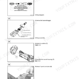 Carraro 20.22 sensor group wiring diagram, connector assembly, swivel housing installation, and sensor pin assembly procedures.