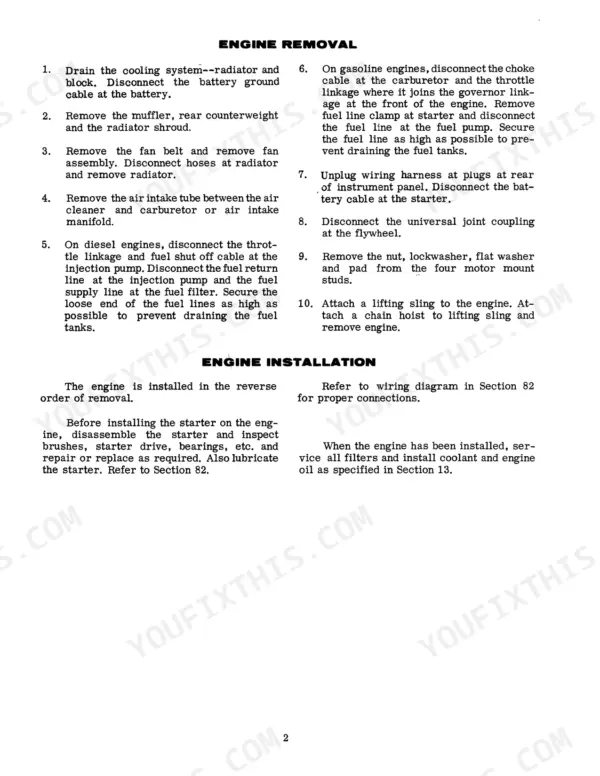 Case 1700, 1737, 1740 Uni-Loader engine removal and installation service procedures.