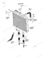 case-1818-uni-loader-service-manual-8-66102-exploded-view-65.webp Case 1818 exploded view diagram of radiator assembly, including mounting straps, hoses, brackets, and cap components.
