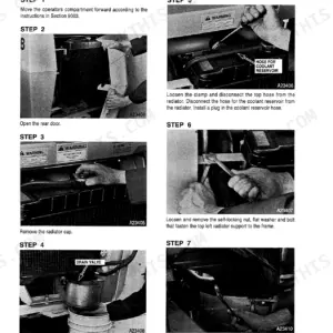 Case 1838 Uni-Loader engine removal procedure steps 1 through 7 for draining and disconnecting the radiator.