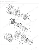 case-1840-skid-steer-loader-parts-catalog-cab-parts-143.webp Case 1840, D125 exploded view diagram of the alternator assembly showing stator, rotor, bearings, and pulley components.