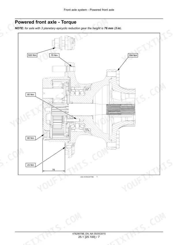 Case 21F-321F powered front axle torque drawing with tightening values