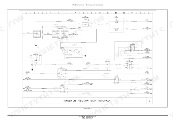Case 21F-321F electrical schematic sheet 02: power distribution and starting circuit, alternator, starter relay and ignition switch