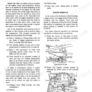 Case 235 and MT160/MT180 series tractor engine removal with oil and coolant drain procedure diagrams.