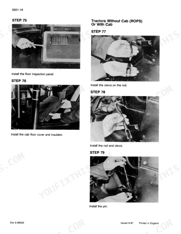 Case 380B tractor clutch and rear axle service step 75 with photos for tractors with ROPS or cab (section 6001)
