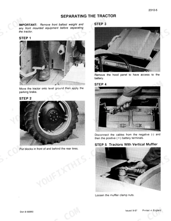 Case 380B tractor separating the tractor procedure with illustrations (section 2310)