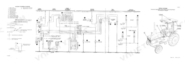 Case 385, 485, 395, 495 wiring diagram for lighting, turn signals, brake switch, and canopy lights with component legend.